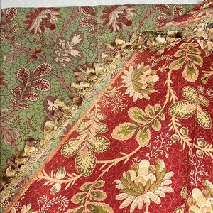Floral Green and Red Fabric curtain panel with fringe trim
72"w x 90"L